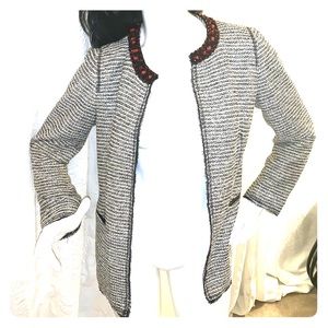 GORGEOUS tweed style jacket with beaded neckline